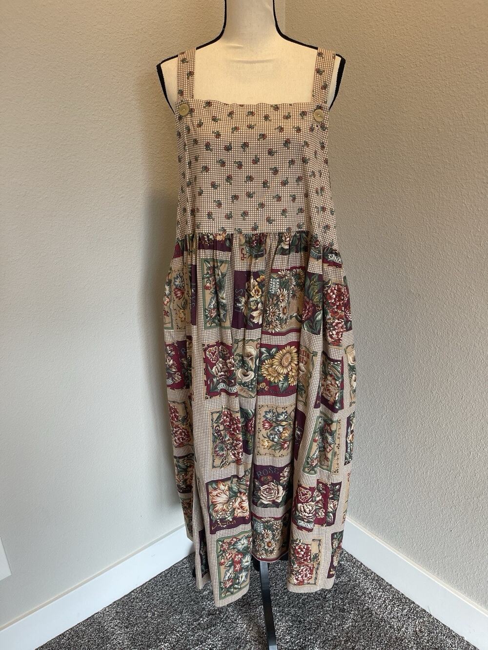 Handmade Women's L/XL Overall Jumper Midi Dress Cottagecore Prairie